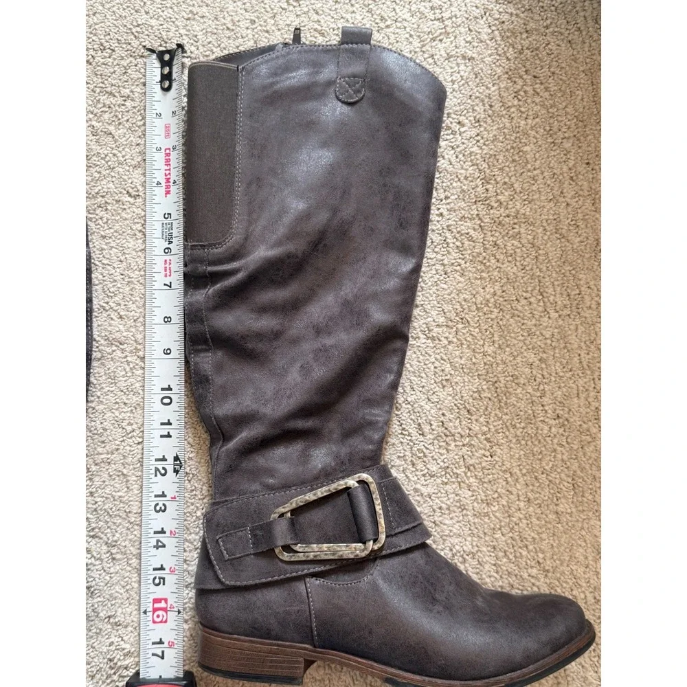 Madeline Gray Slouch Knee-High Boots w/ Buckle Sz 8.5 - Wide Calf-‎ Gently Worn